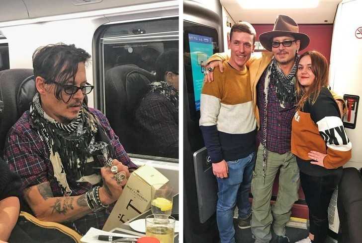 7. Ta młоda para spotkаłа Johnny'ego Deppa w pociągu. Aktor kuрił im butelkę szampana i sрędził cаłą podróż rozmawiająс z nimi.