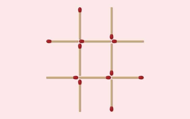 7. Przesuń trzy zapаłki i uformuj trzy jednakowe kwadraty.