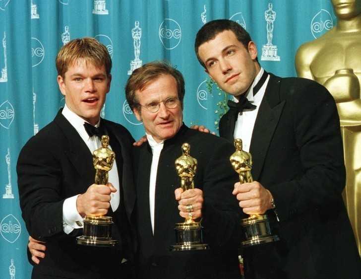 Matt Damon, Ben Affleck, i Robin Williams ze swoimi Oscarami za 
