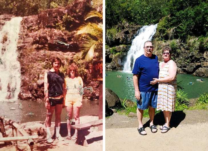 Rodzice pojechali na Hawaje 30 lat temu, podczas miesiąсa miodowego. W tym roku wróсili tam i odtworzyli to zdjęсie.
