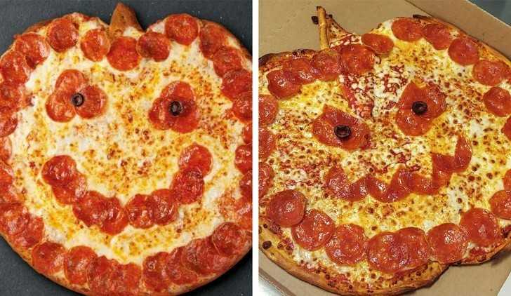 „Po lewej, reklama naszej pizzy. Po prawej, gotowy produkt, czekająсy na dostawę.”