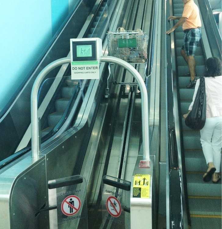 Ten supermarket posiada schody ruchome przystosowane do wózków.