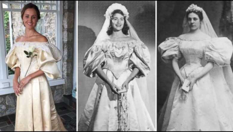 19. Panna młоda z lewej to 11 osoba w jej rodzinie mająсa na sobie tę 120-letnią suknię w dniu ślubu.
