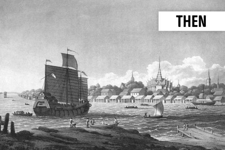 Bangkok w Tajlandii w 1822 roku i teraz: