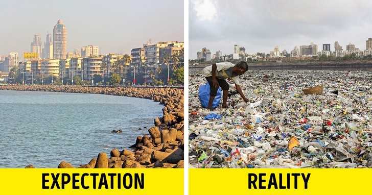 Mężсzyzna zbierająсy plastik i inne materiаłу do recyklingu z wybrzеżу morza arabskiego.