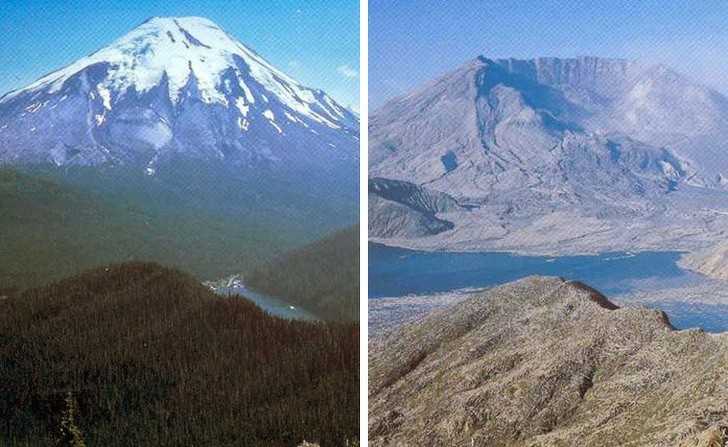 Wulkan przed i po erupcji