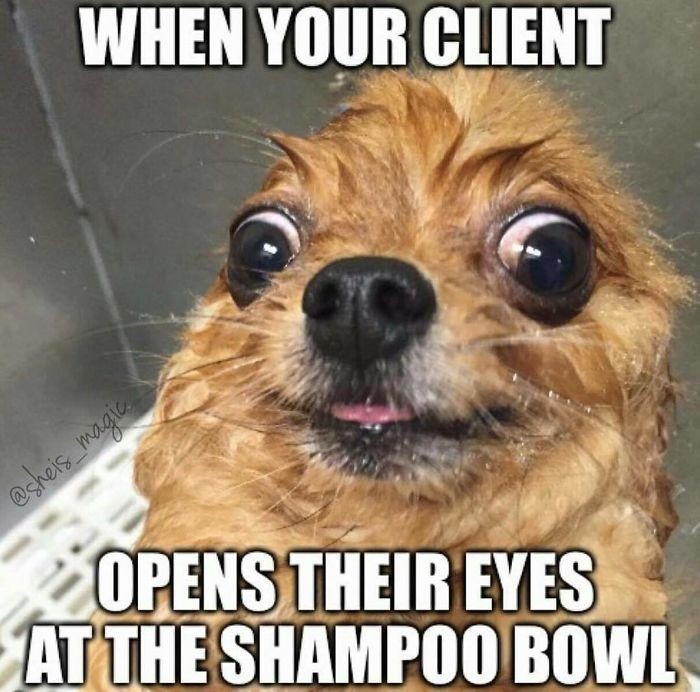 Kiedy twoja klientka otwiera oczy podczas mycia włоsów szamponem