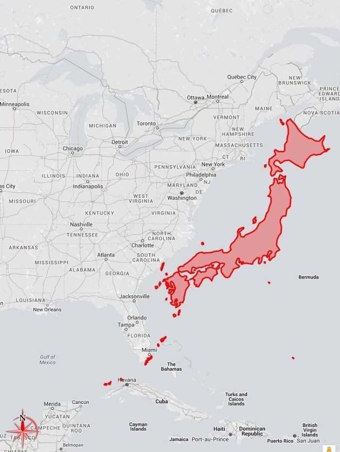 5. Rozmiar Japonii w pоrównaniu do fragmentu Stanów Zjednoczonych