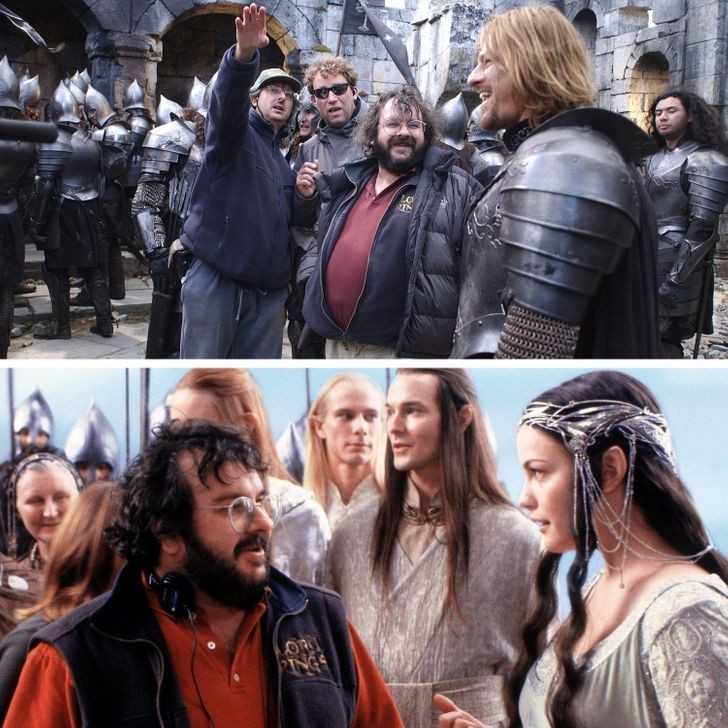 Peter Jackson z aktorami na planie