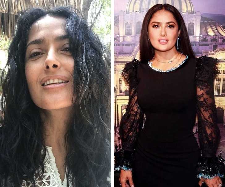 13. Salma Hayek preferuje głаdkie i eleganckie fryzury, ale czasem pozwala odpocząć swoim lokom.