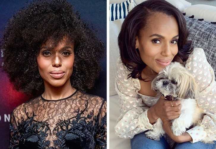 8. Kerry Washington musiаłа stylizowаć włоsy do roli, ale obecnie z dumą prezentuje swoją naturalną fryzurę.