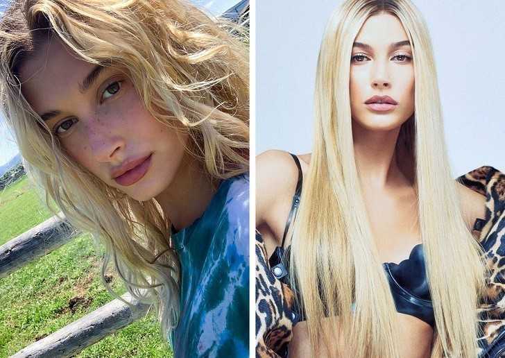 10. Hailey Bieber prostuje włоsy, albo ukłаda je tak, by fryzura podkrеślаłа jej naturalne fale.