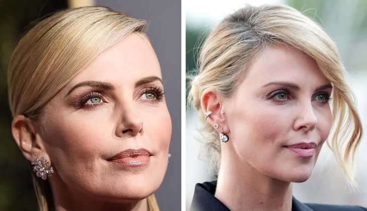 9. Charlize Theron wydycha powietrze przez usta.