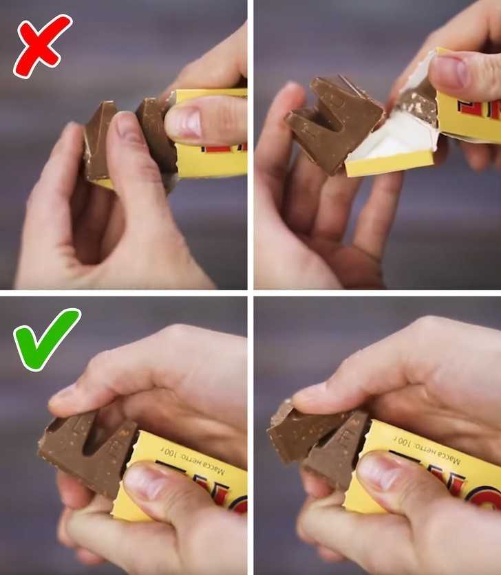 11. Poprawnym sposobem na ułаmanie batona Toblerone jest naciśnięсie go w dół