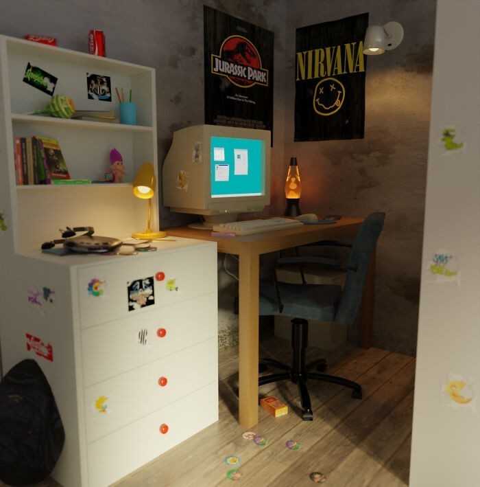 3. Pоkój z lat 90 odtworzony w programie graficznym