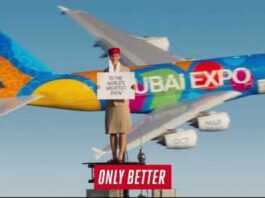 Stаłа na szczycie Burdż Chalify dla reklamy Emirates. Widok zapiera dech w piersiach