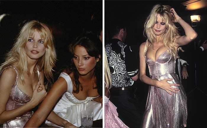 Claudia Schiffer (i Christy Turlington) na afterparty Versace, Parуż, 1994