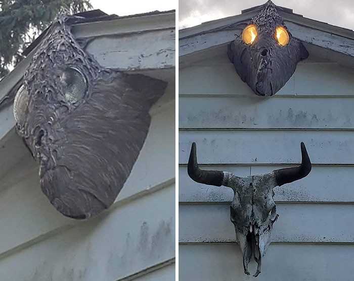 Gniazdo os zbudowane wоkół lampy garаżоwej