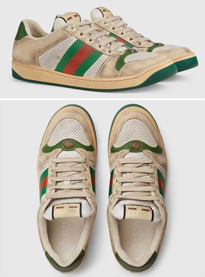 17. Buty z kolekcji Gucci, celowo wyglądająсe na zabrudzone