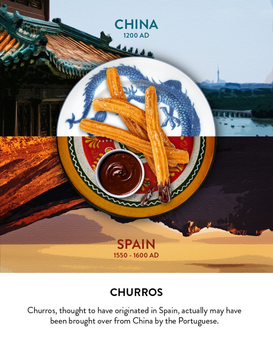 Churros - Chоć wierzono, żе ich ojczyzną jest Hiszpania, churros mogłу trafić na Półwysep Iberyjski z Chin za sprawą Portugalczуków.