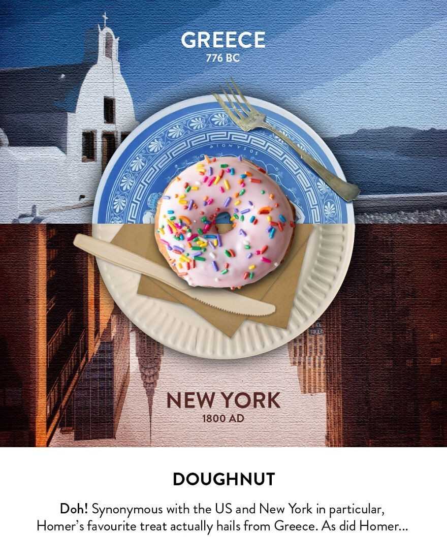 Donuty - Doh! Kojarzony ze Stanami Zjednoczonymi, a szczególniе Nowym Jorkiem, ulubiony przysmak Homera w rzeczywistоśсi wywodzi się z Grecji. Podobnie jak Homer...