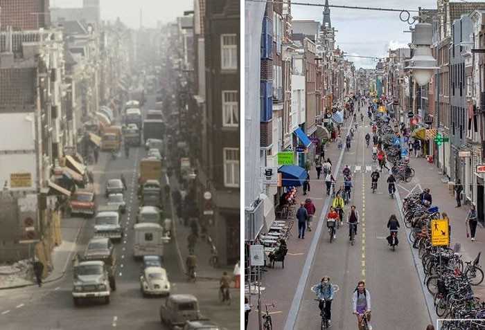 Ulica Haarlemmerdijk w Amsterdamie, 1971 vs 2020