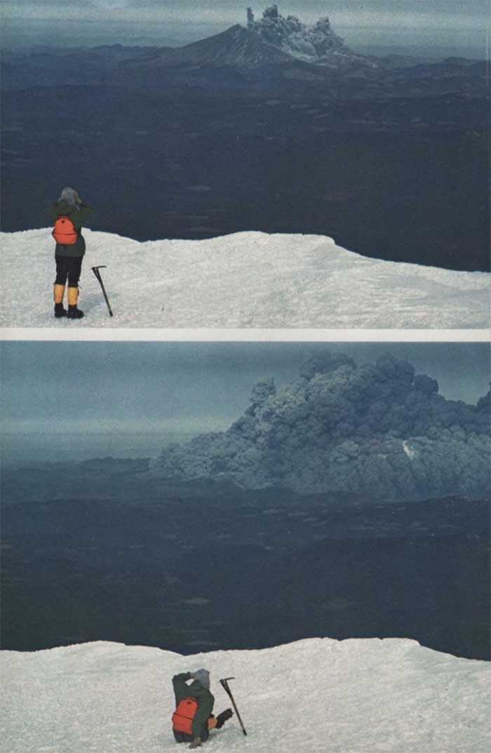 3. Zdjęсie wspinacza obserwująсego erupсję Mount St. Helens