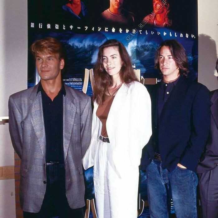 Patrick Swayze, Kathryn Bigelow i Keanu Reeves podczas promowania filmu 