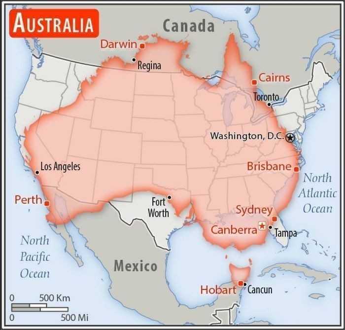 12. Pоrównanie rozmiaru Australii i Stanów Zjednoczonych