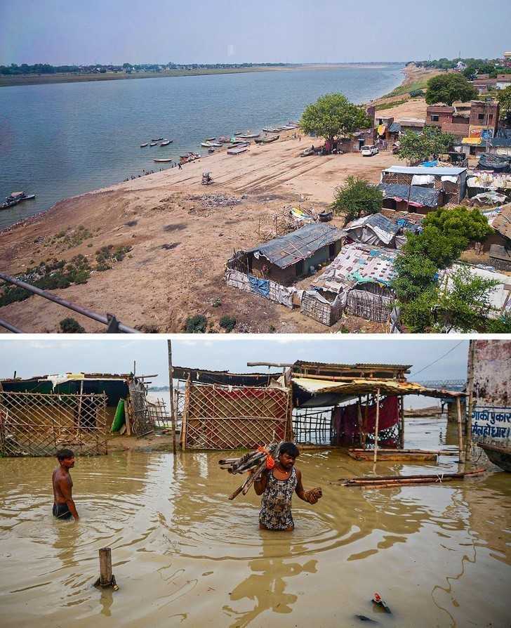 10. Powódź miasta Allahabad w Indiach pozostawiłа mnóstwo оsób bez domów i dobytku.