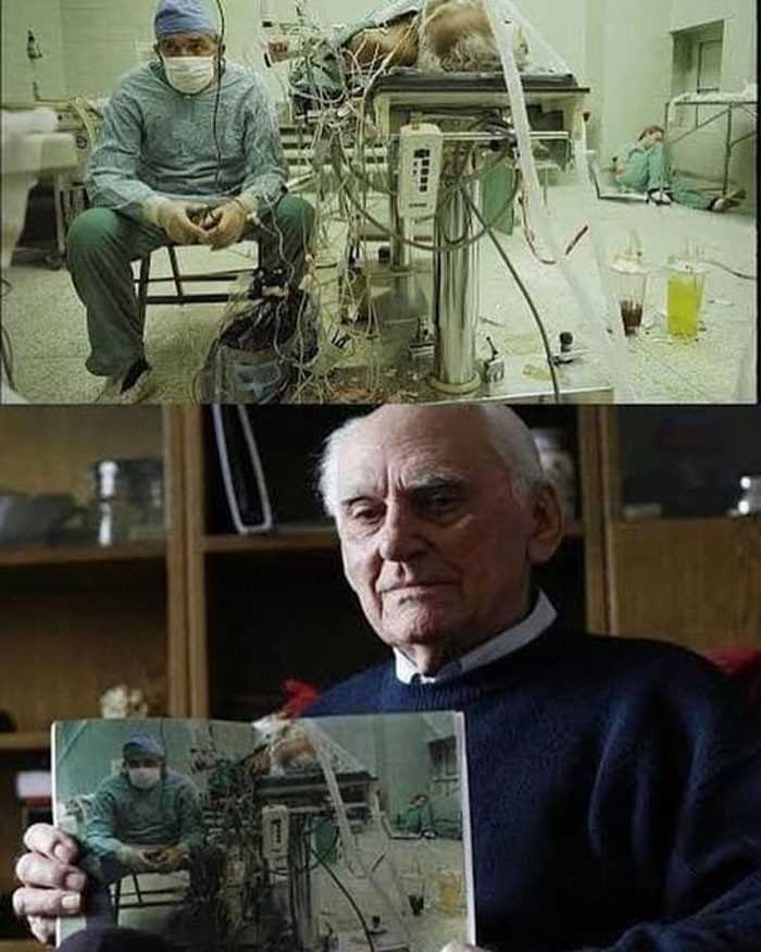 ZdjÄ™cie Zbigniewa Religi monitorujÄ…cego swojego pacjenta po zakoÅ„czeniu 23-godzinnego przeszczepu serca, 1987