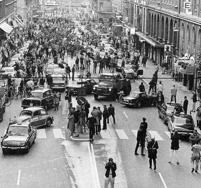 Pierwszy poranek w Szwecji po wprowadzeniu przepisÃ³w zmieniajÄ…cych ruch lewostronny na prawostronny, 1967